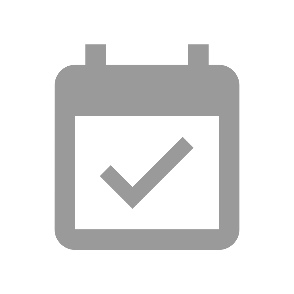 Icon of a calendar with a checkmark inside a square, symbolizing scheduled approval or confirmation.