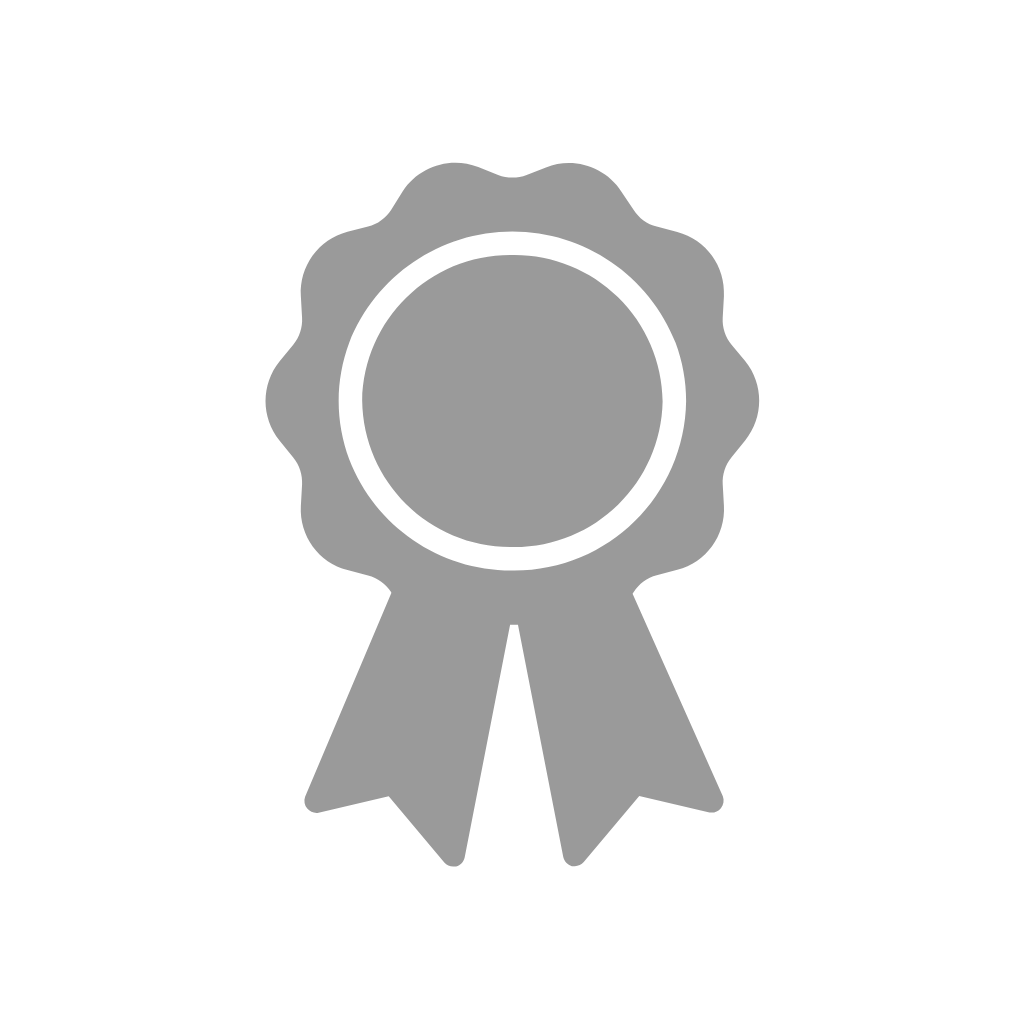 Gray award ribbon with a circular center and two ribbon tails.