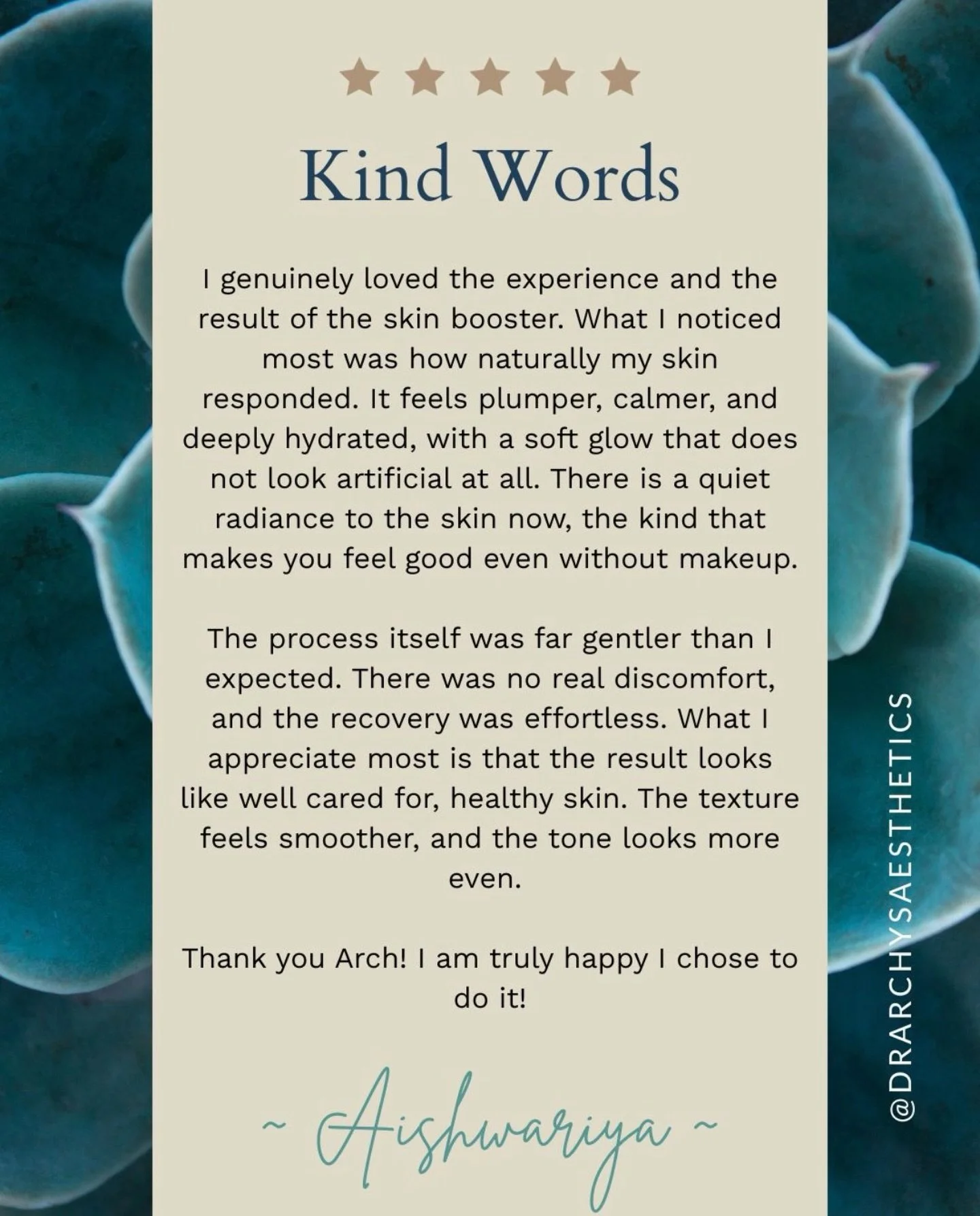 At drarchysaesthetics we value our lovely patients immensely and it&rsquo;s always a pleasure to share feedback from them. My patients are the centre of my work and craft, love to be able to share their kind words. 🙏❤️
