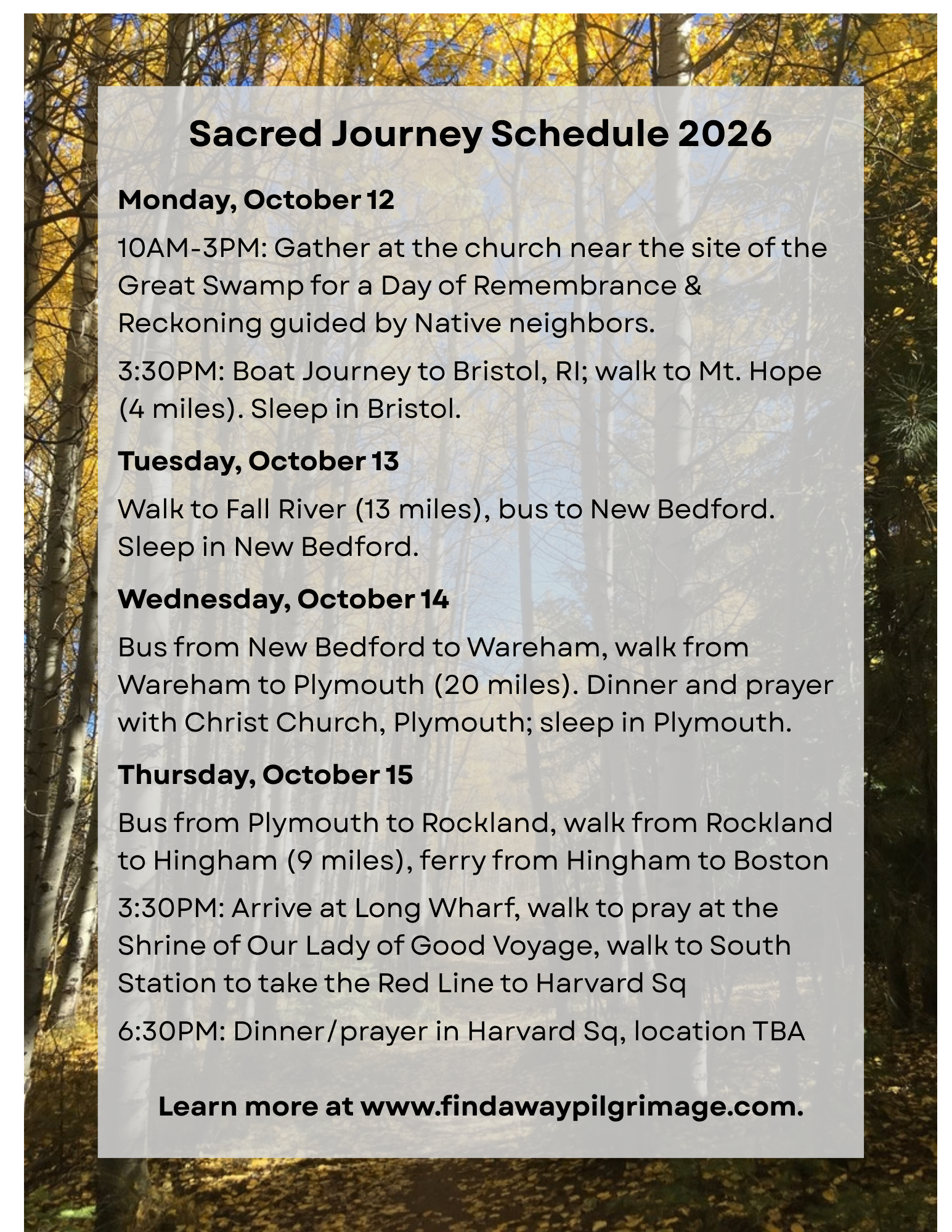 2026 Sacred Journey: Pilgrimage from South Kingstown, RI to Boston