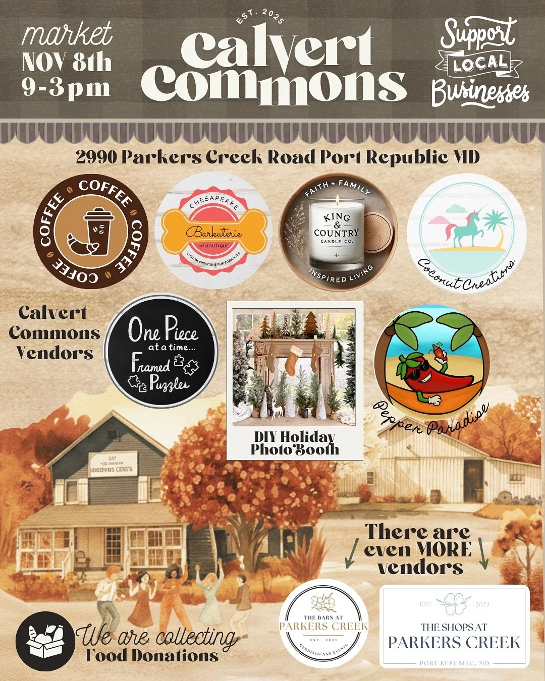 🍁✨ Join us at the Calvert Commons Market on Saturday, November 8th from 9&ndash;3!
📍 2990 Parkers Creek Road, Port Republic, MD

We&rsquo;re part of the Harvest &amp; Handmade Market happening throughout The Barn and The Shops at Parkers Creek, bot