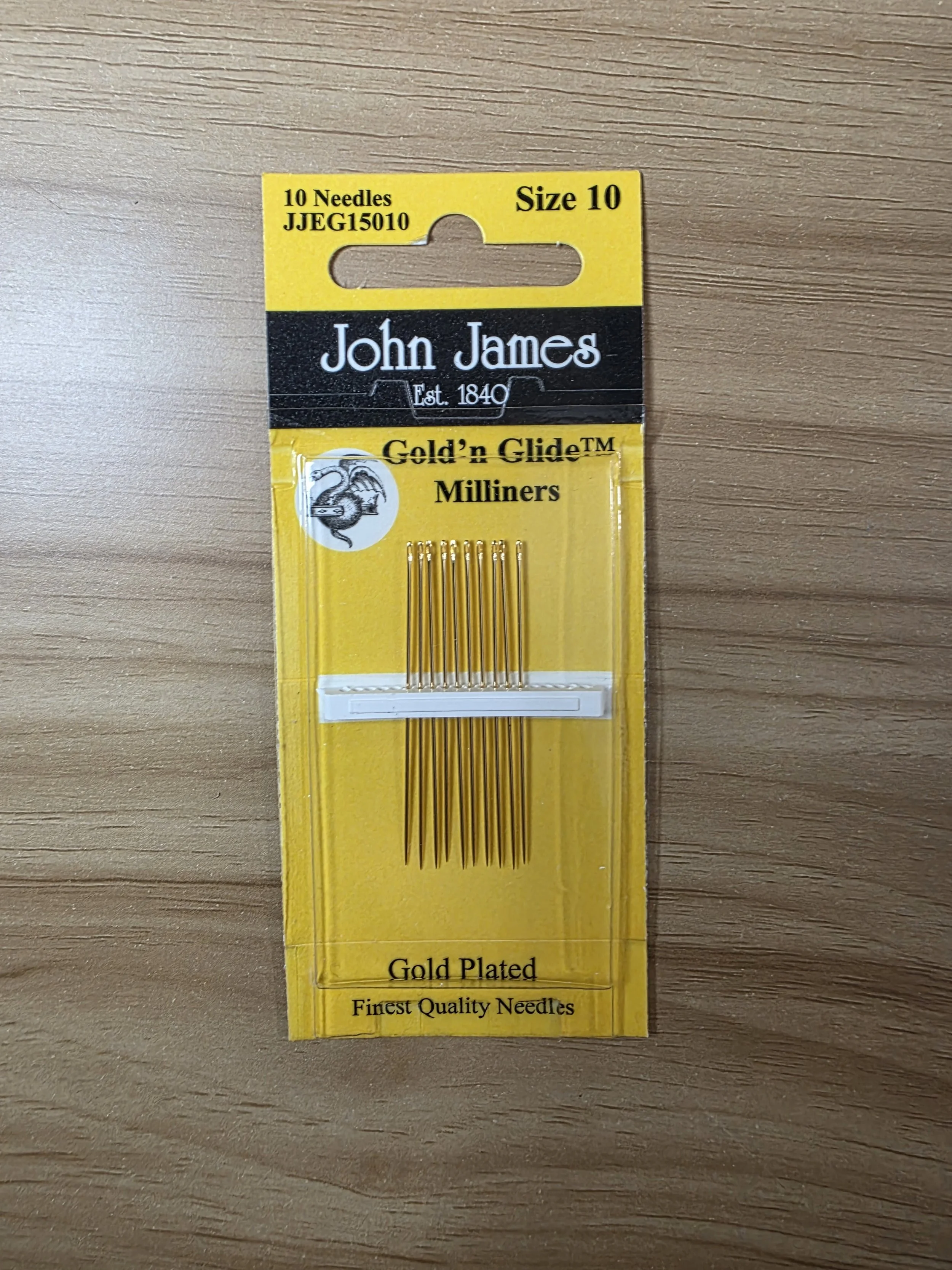 John James Gold'n Glide Milliners size 10- 10 needles