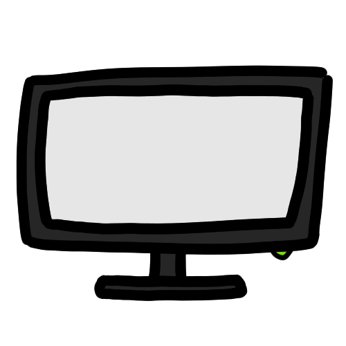 A cartoon illustration of a computer monitor with a light gray screen and a black frame.