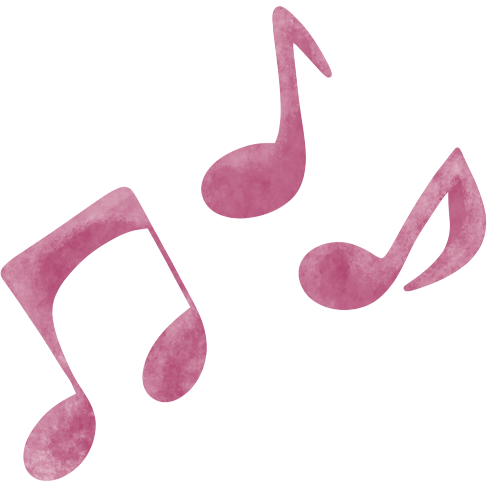 Illustration of four pink musical notes with a textured appearance.