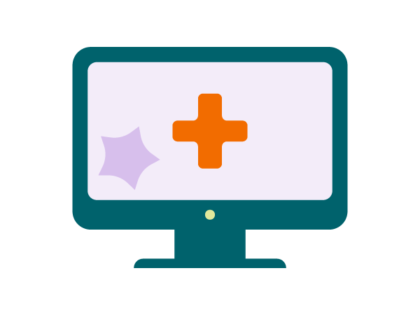 Computer icon with an orange medical cross on the screen