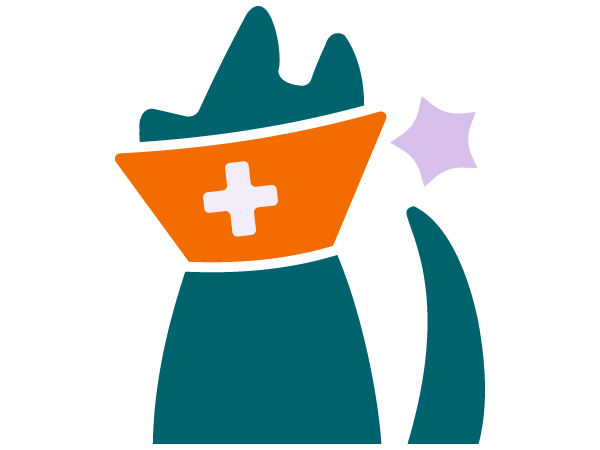 Dog icon wearing an orange cone around its neck