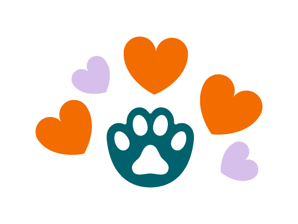 Paw print icon surrounded by hearts