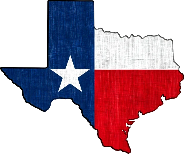 Outline of Texas with the Texas flag design in it.