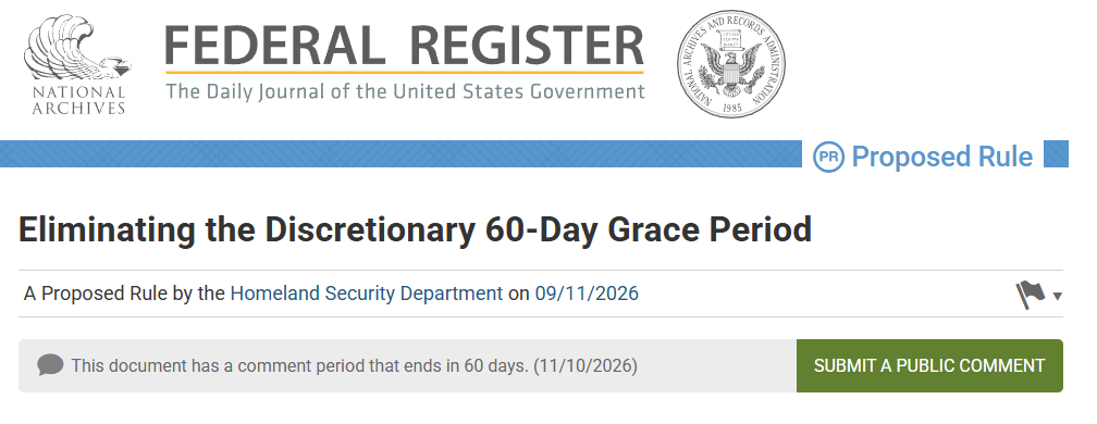 DHS Proposes Eliminating the 60-Day Grace Period for Several Temporary Workers