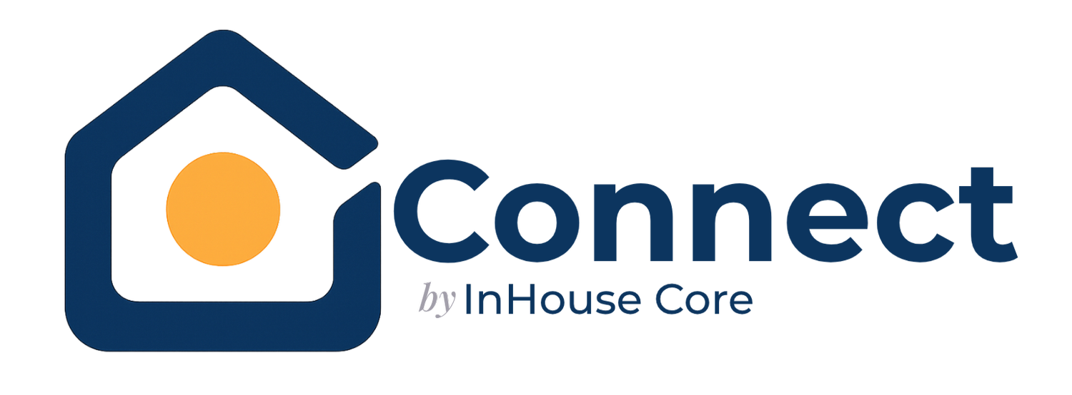 Connect by InHouse Core logo with a dark blue house outline and orange circular center