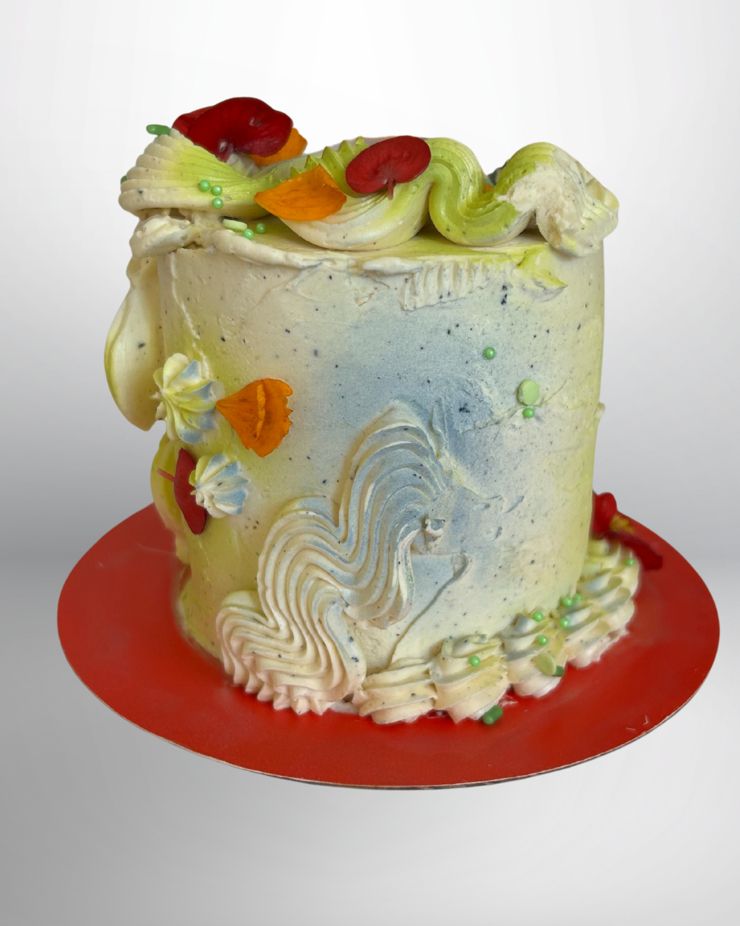 4" seasonal buckwheat chiffon cake with persimmon ginger jam and cream cheese mousse