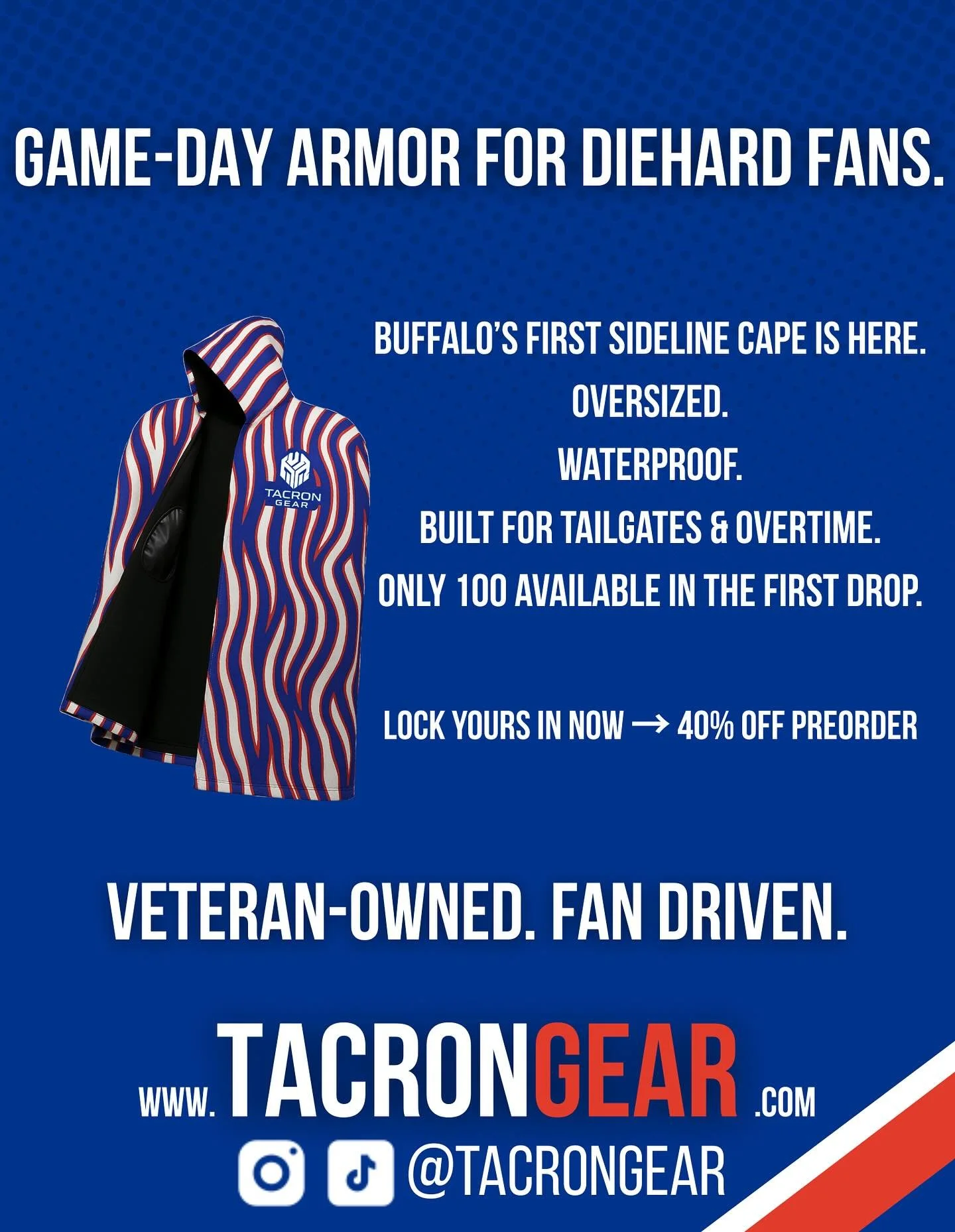 We don’t just make gear. We build game-day armor.
⚡ Veteran-Owned. Fan Driven. ⚡
Preorder the Sideline Cape now — 100 made only.