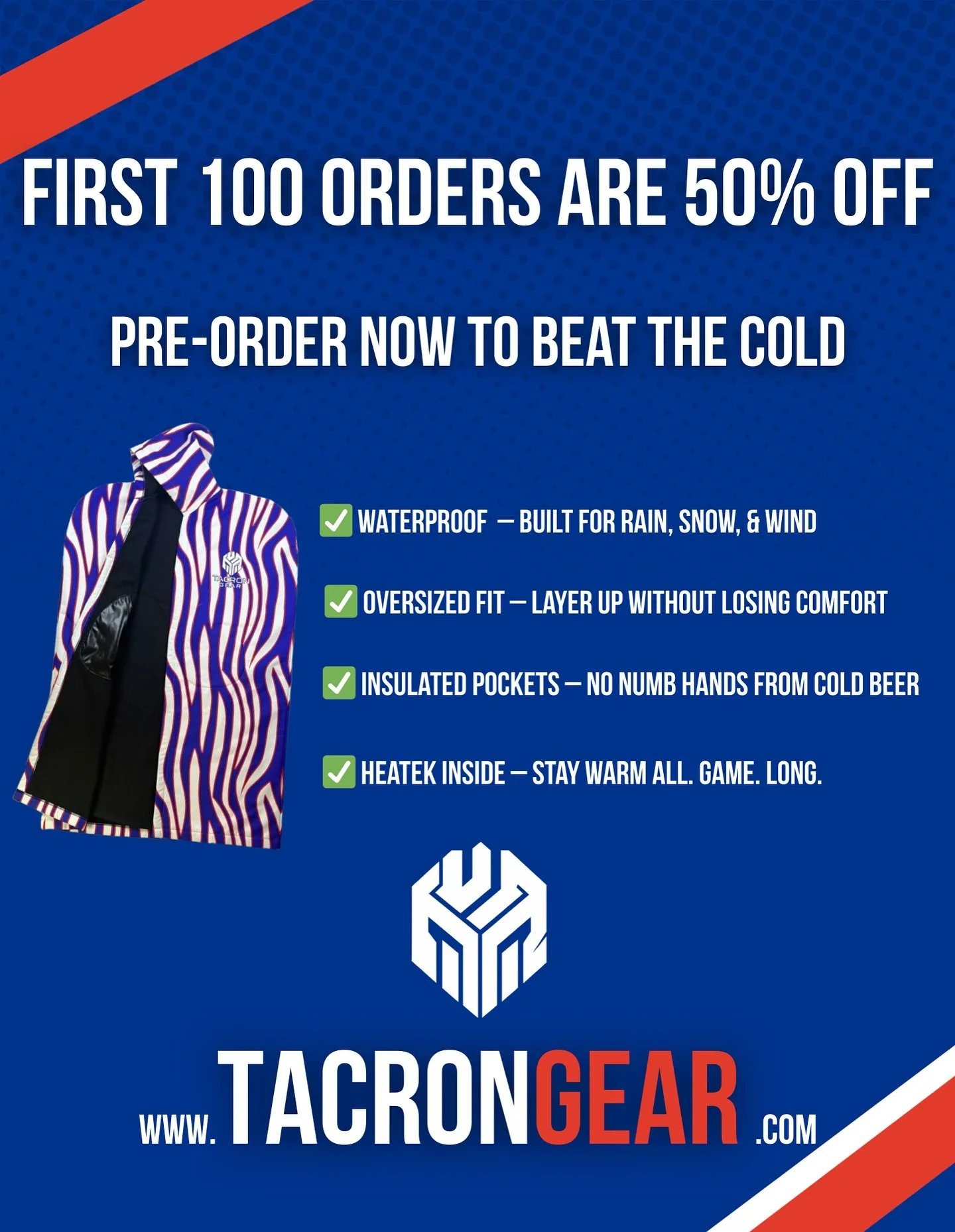 25 LEFT AT 50% OFF HUSTLE UP‼️
#GameDayReady #FootballWeather #TailgateLife #SidelineCape #GameDayFit #FootballFans #ColdWeatherGear #tacrongear