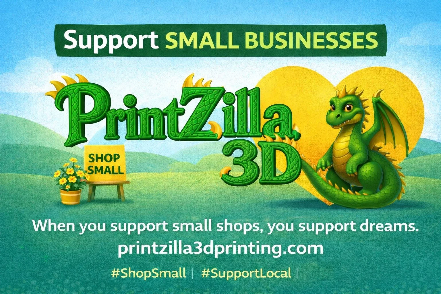 💚 Small business = big heart 🐉
When you support a small business, you&rsquo;re supporting creativity, passion, and real people behind the scenes.

We appreciate every single one of you!

Shop here: printzilla3dprinting.com

#SupportSmall #ShopLocal