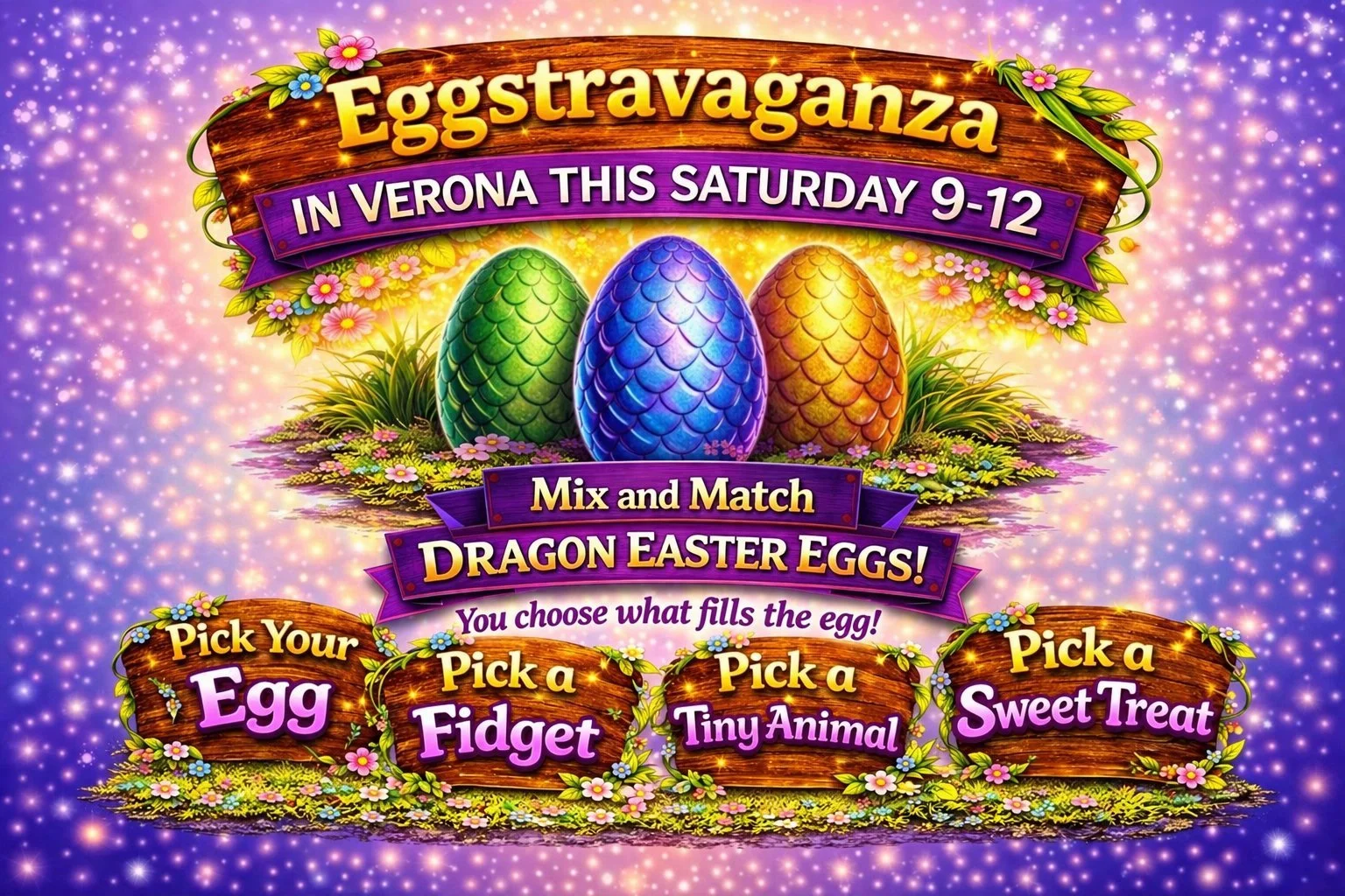 🐣✨ VERONA EGGSTRAVAGANZA &ndash; THIS TOMORROW! ✨🐣

We&rsquo;re bringing the FUN from 9AM&ndash;NOON and you won&rsquo;t want to miss this one!

🔥 Build Your Own Easter Dragon Egg &ndash; $35
Mix &amp; Match your favorites:
🥚 Pick your egg
🧸 Pic