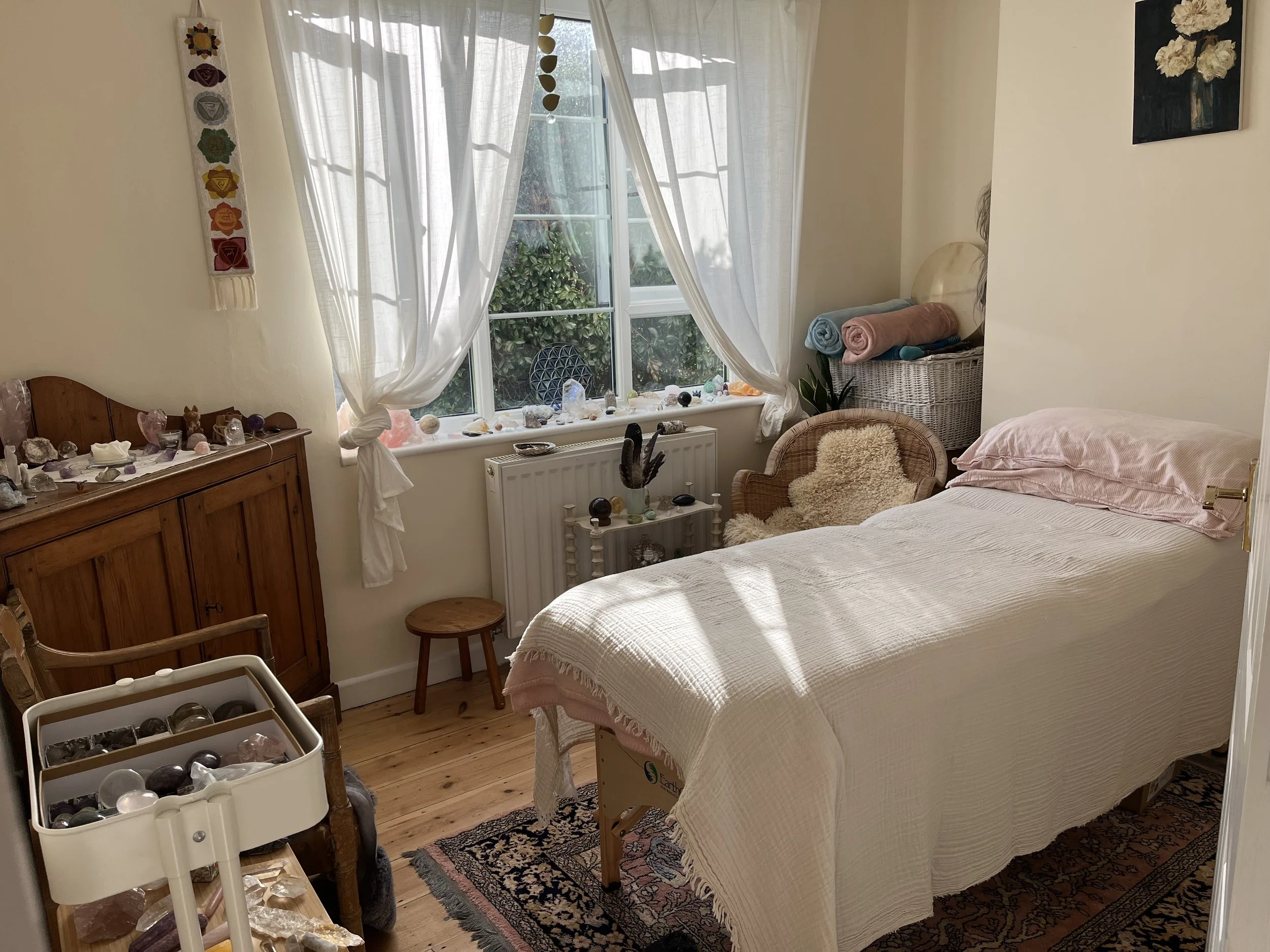 Mary Breeze's Healing room in Stoke Climsland Cornwall.  Here she performs Crystal and Shamanic Healing