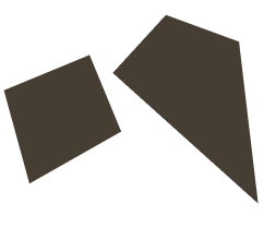Two irregularly shaped dark brown polygons with four sides each.