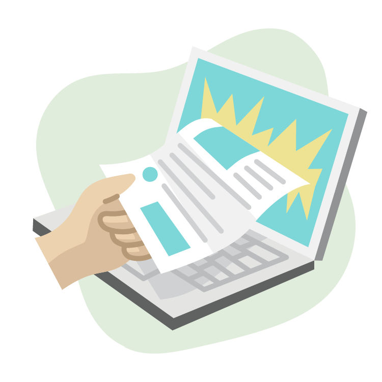  Custom Illustration: piece of paper being held, with a computer behind it 