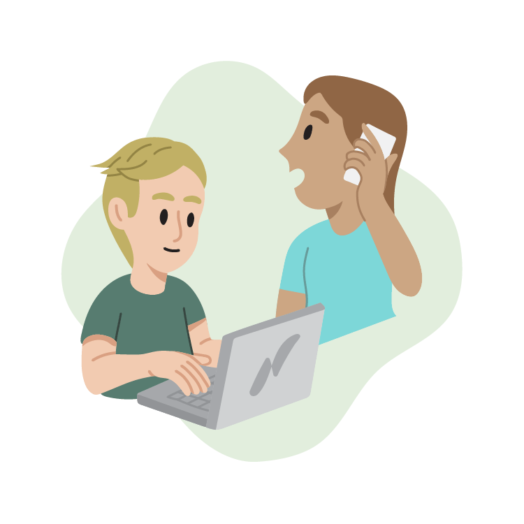  Custom Illustration: child on computer, adult beside them on the phone 