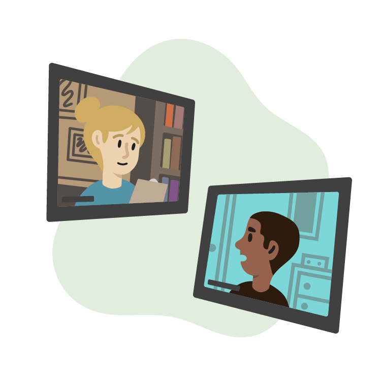  Custom Illustration: Two people interacting with each other virtually, via screens 