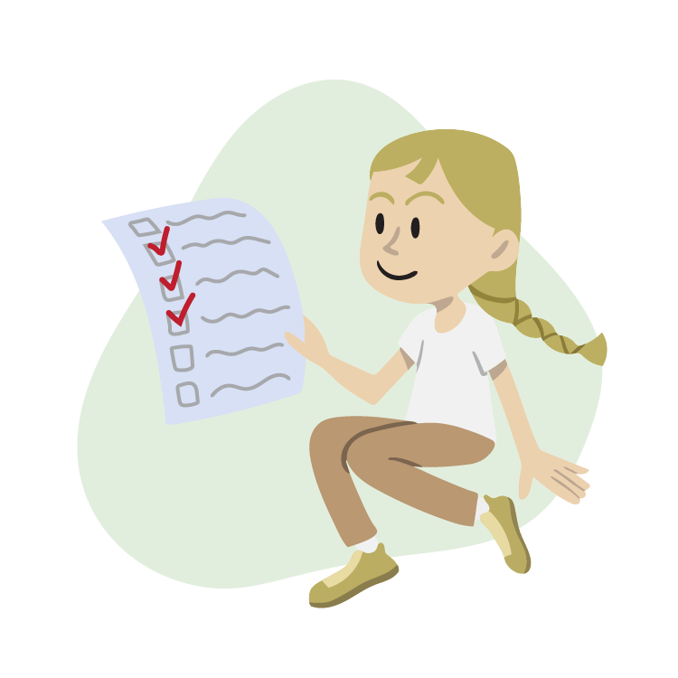 Custom Illustration: Child reviewing a list with check marks 