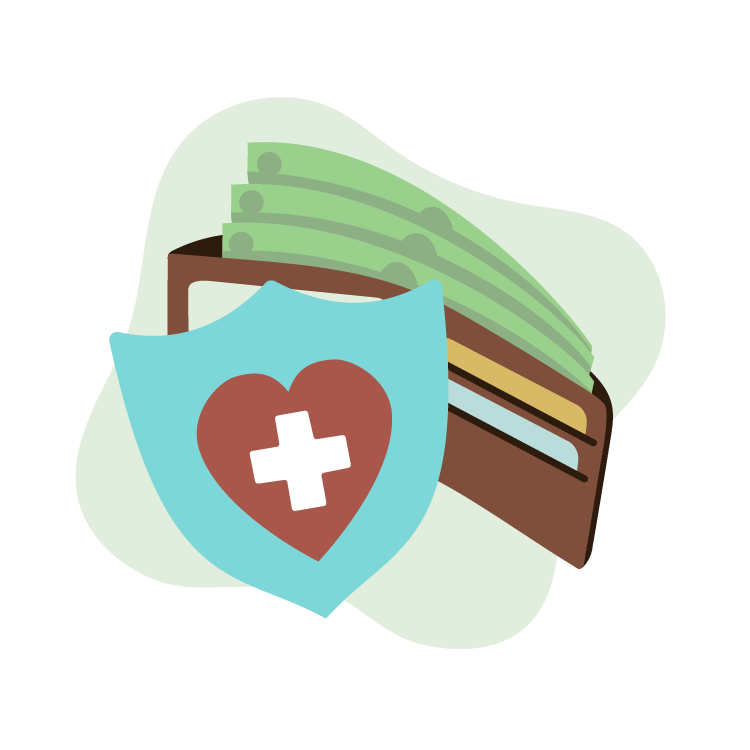 Custom Illustration: Wallet with money and medical heart badge  