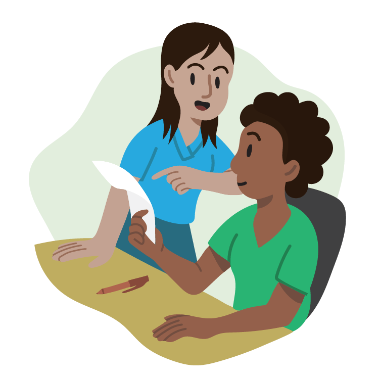  Custom Illustration: People reviewing a piece of paper 
