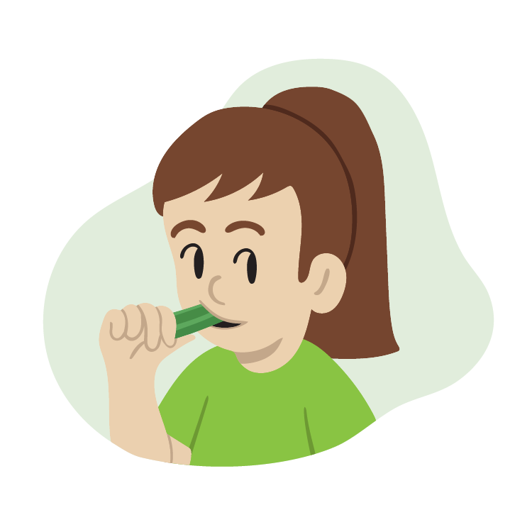  Custom Illustration: child taking bite of vegetable 