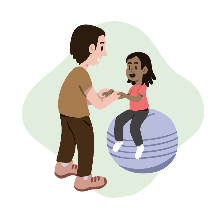  Custom Illustration: person helping a child sitting on large workout ball 