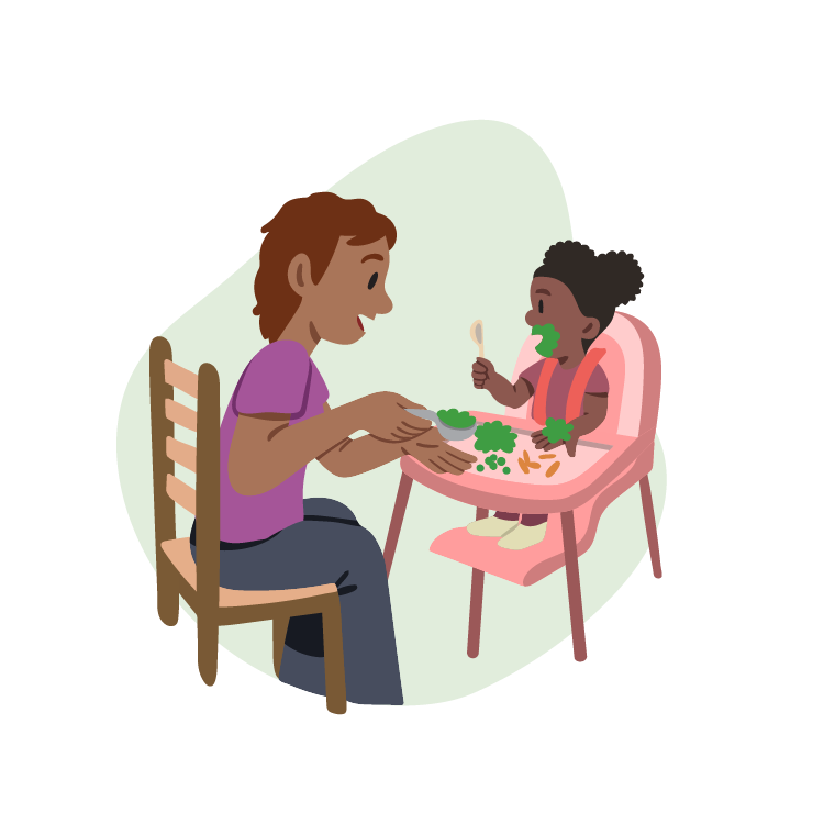  Custom Illustration: Person helping child in high chair eat their food 