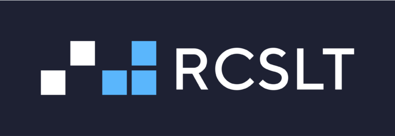 Logo with colored squares and the text 'RCSLT' on a dark background.