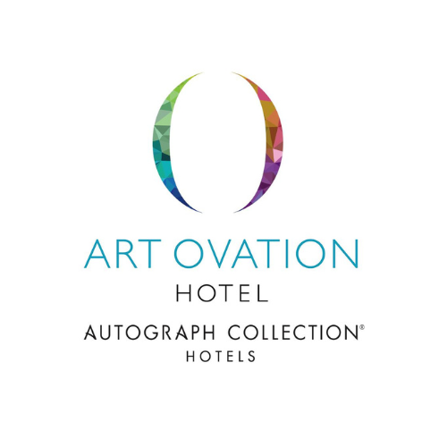 Logo for Art Ovation Hotel with a colorful, abstract oval and the text "Art Ovation Hotel, Autograph Collection Hotels."