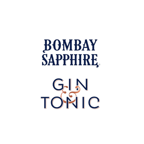 Logo of Bombay Sapphire gin with the words 'GIN' and 'TONIC' underneath.