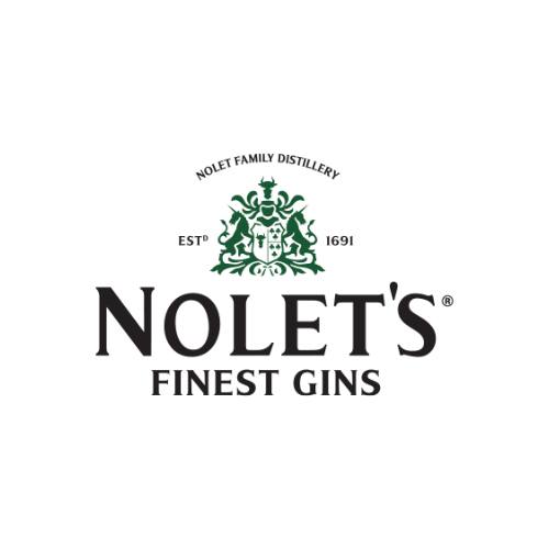 Logo for Nolet's Finest Gins featuring a green crest with lions and leaves, and text indicating Nolet family distillery established in 1691.
