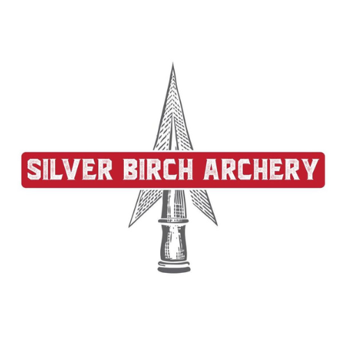 Logo for Silver Birch Archery with a stylized depiction of an arrow.