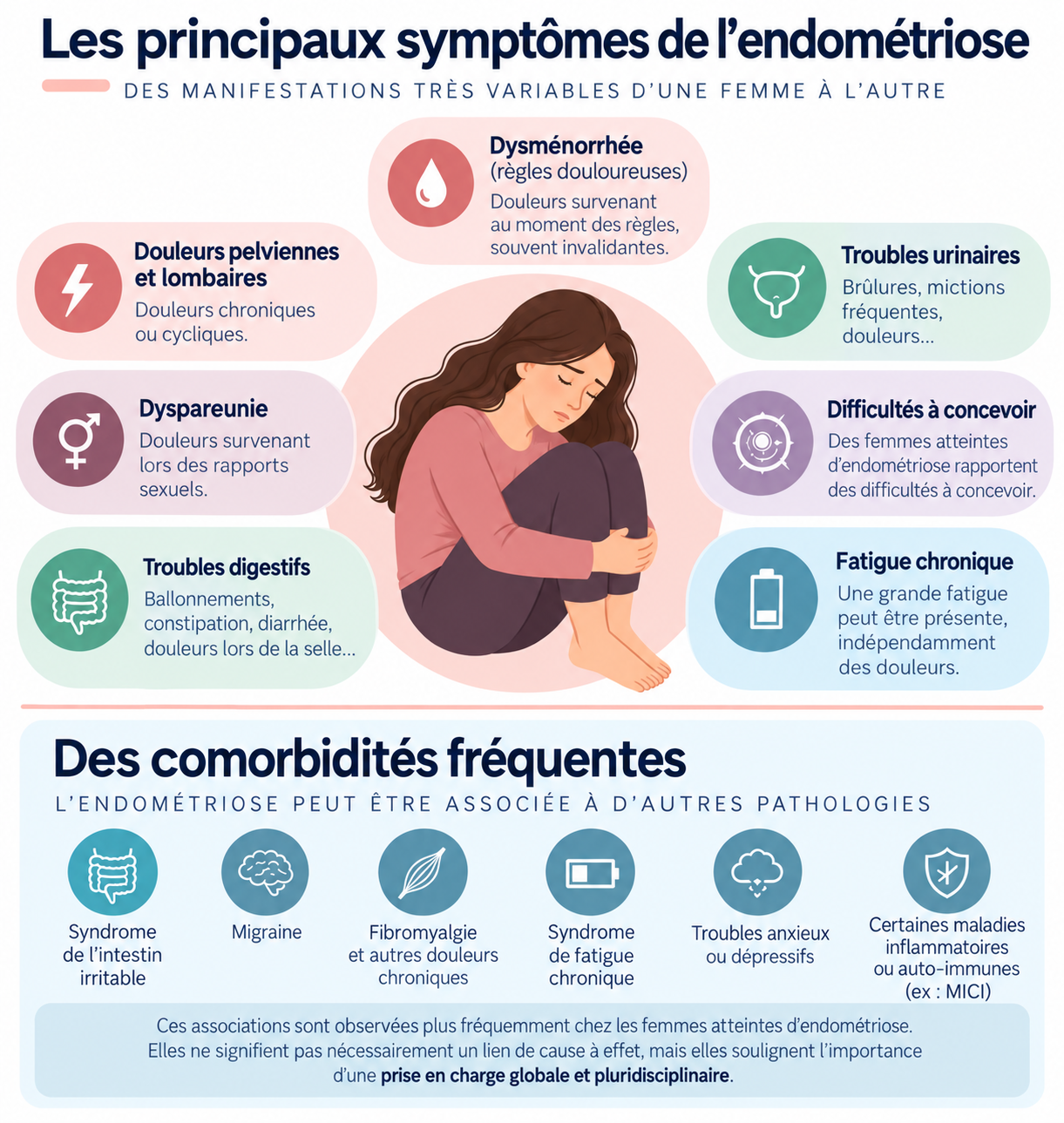 Les principaux symptômes et les comorbidités fréquentes de l'endométriose