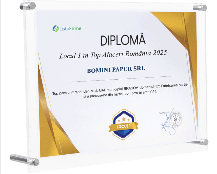 Diplomă Top Business România 2025 — Bomini Paper