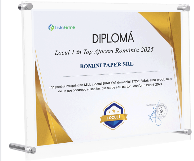 Certificat Top Business România 2025 — Bomini Paper