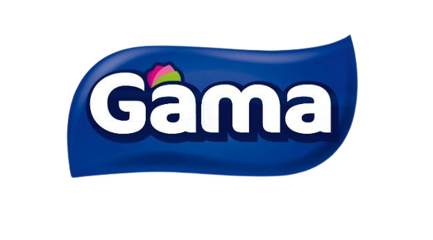 Gama laundry detergent logo with a blue background and white text.