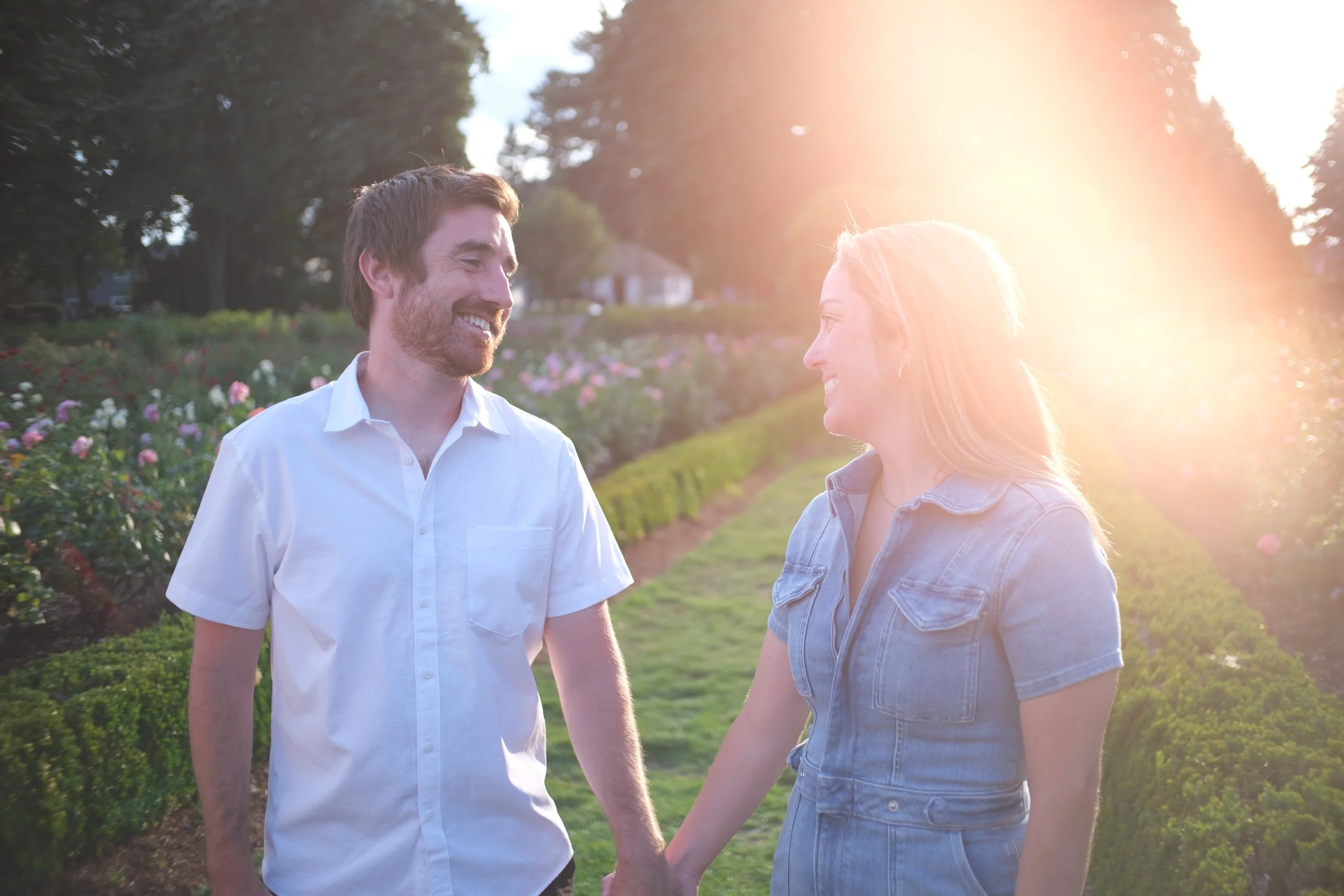 Couples engagement photos on an art lens