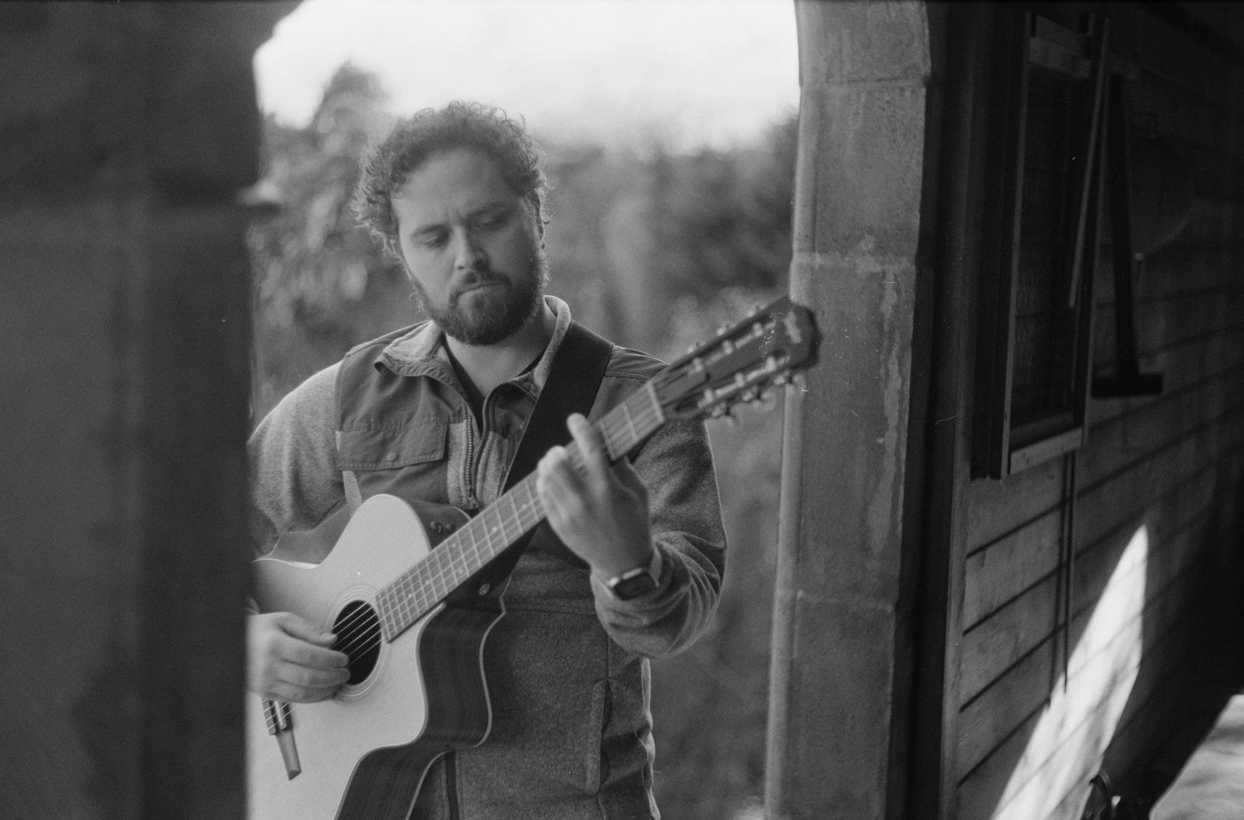 Band profile photo on black & white film