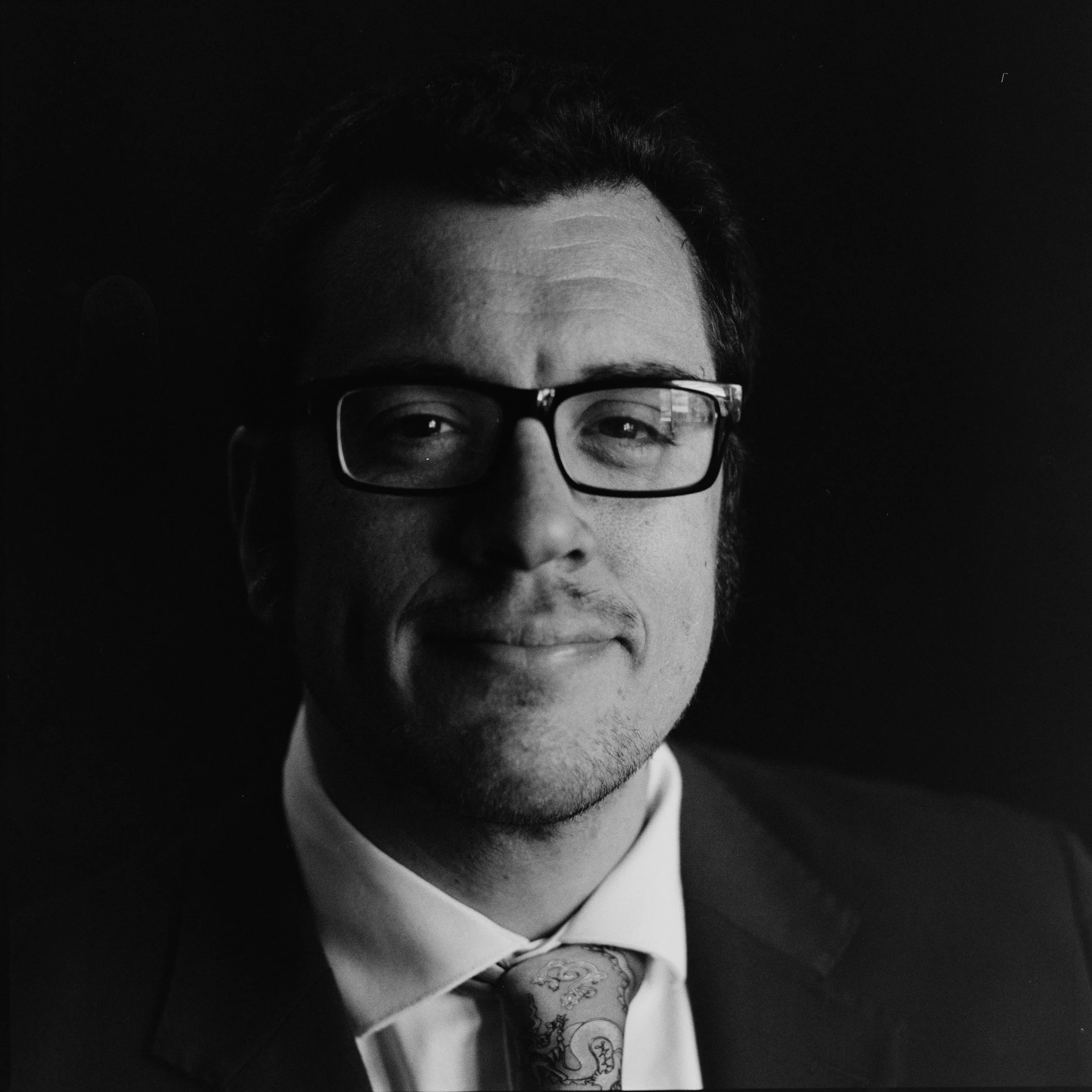 Vintage style headshot on Kentmere 400