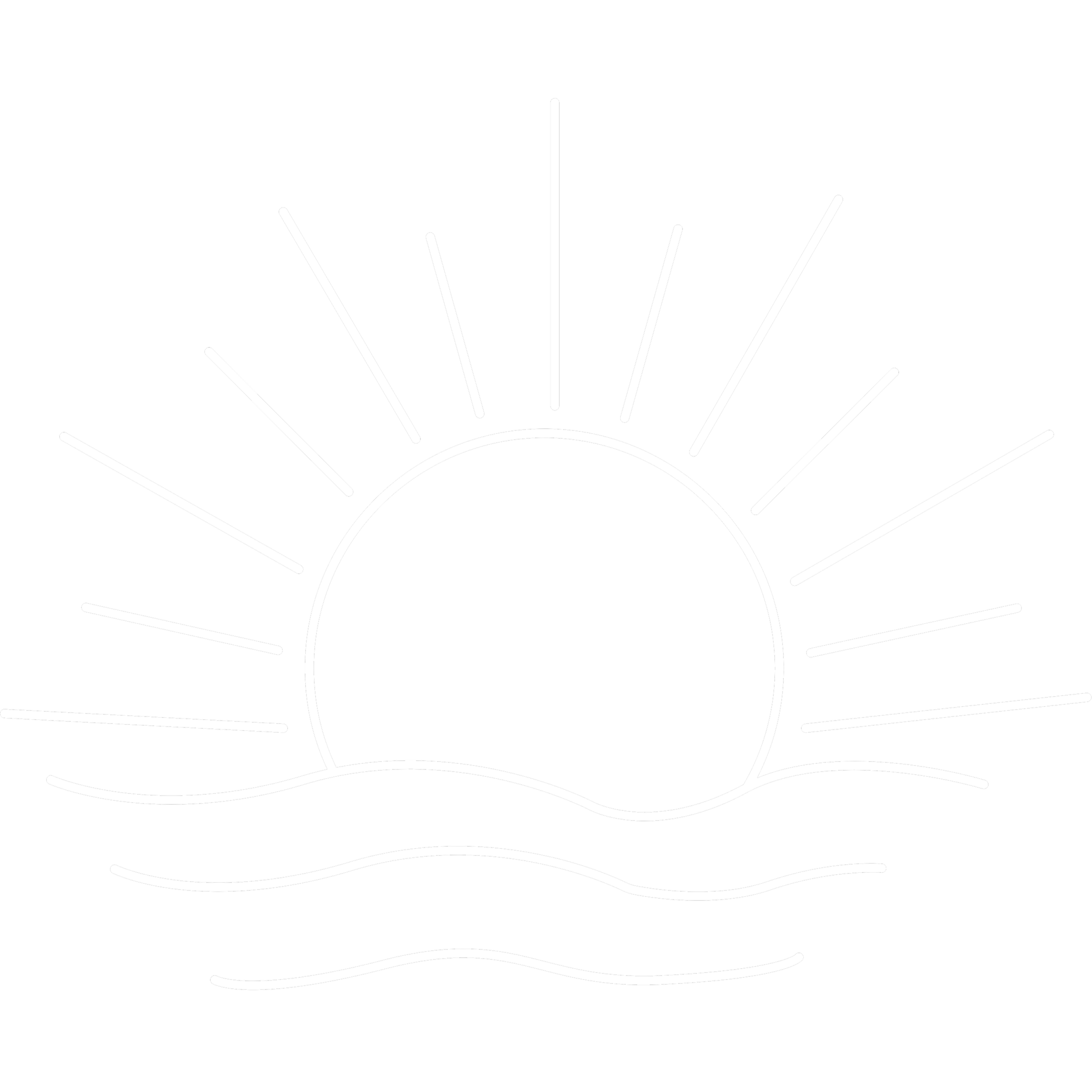 A black background with a white, minimalist line drawing of a sun with rays extending outward.