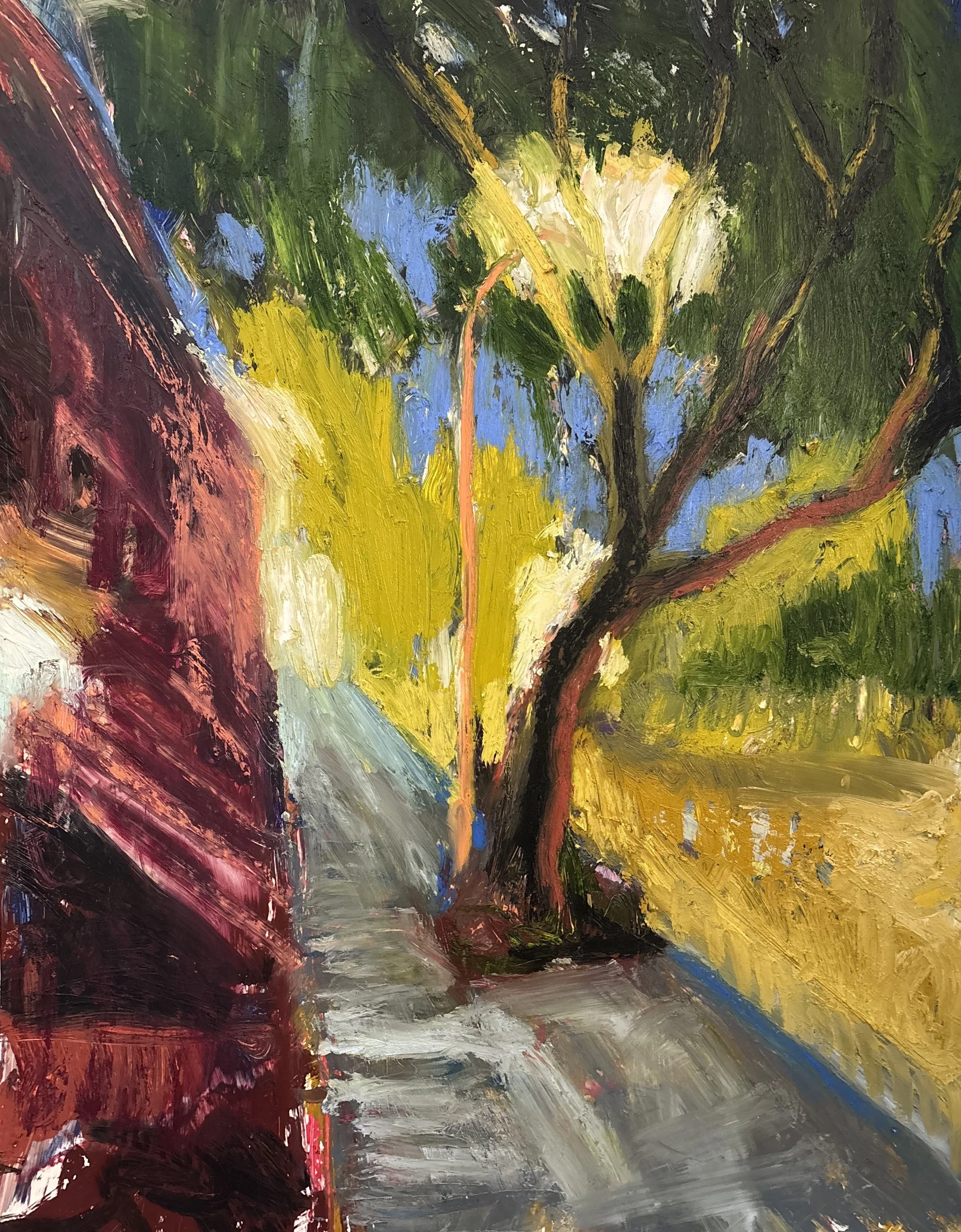 Title: Walking home / the cover of leaves |
Medium: Oil stick on yupo |
Dimensions: 24 x 18 |
Year: 2024