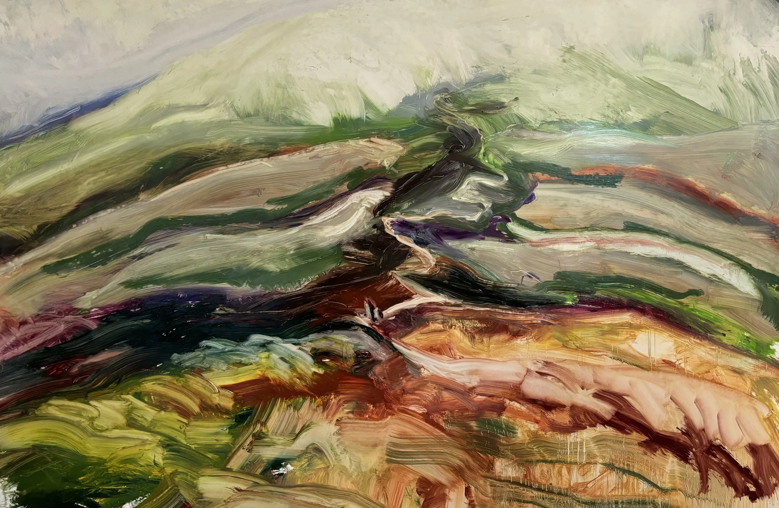 Title: The agoraphobic shudder that wracks my body |
Medium: Oil stick and oil pastel on yupo |
Dimensions: 24 x 36 inches |
Year: 2024