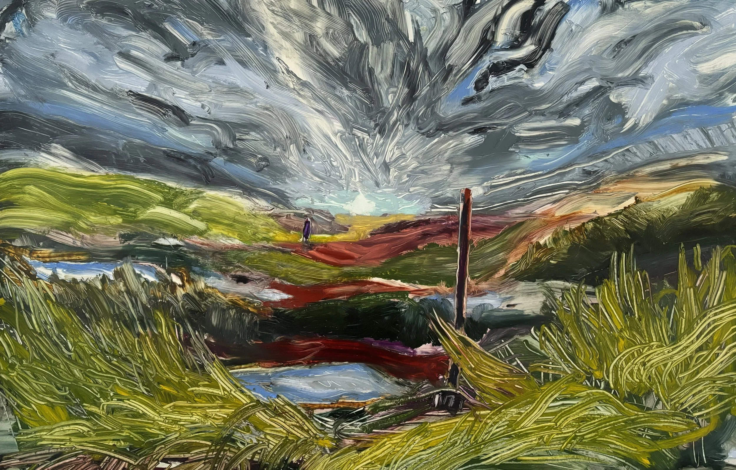 Title: The claustrophobic shriek that I hold in my mouth |
Medium: Oil stick and oil pastel on yupo |
Dimensions: 24 x 36 inches |
Year: 2024