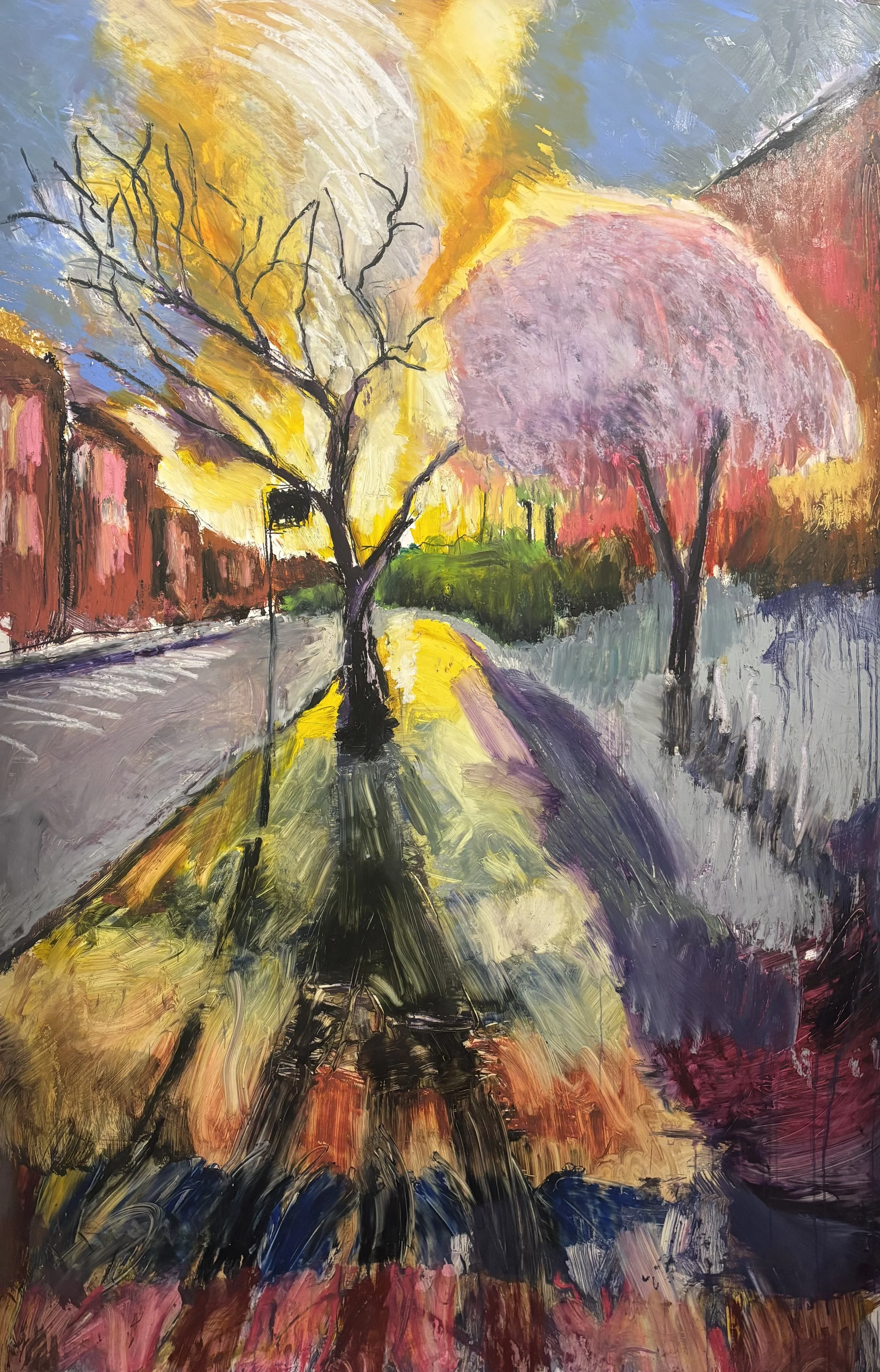 Title: Sunrise / jacob’s ladder |
Medium: Oil stick on yupo mounted to canvas |
Dimensions: 84 x 60 inches |
Year: 2025