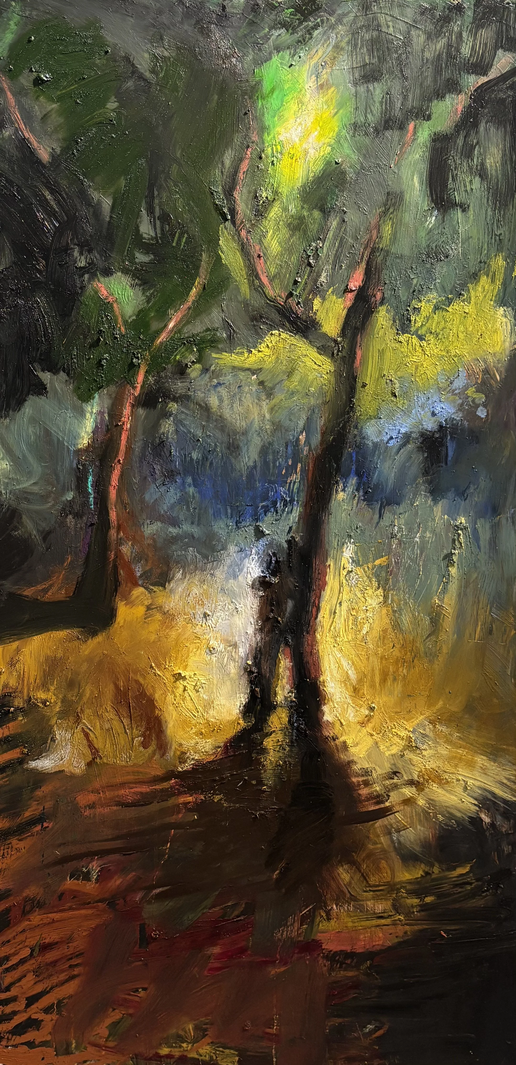 Title: Just a ghost of you / that you are tired of being, / who wants to go to sleep. |
Medium: Oil paint and oil stick on aluminum panel |
Dimensions: 48 x 24 inches |
Year: 2024