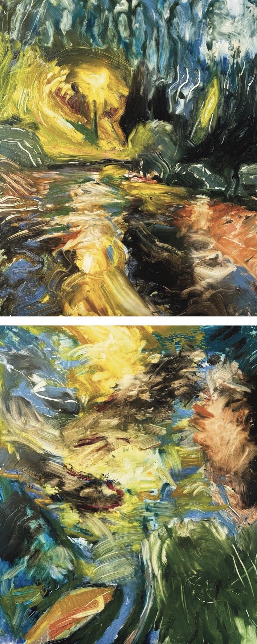 Title: Being here being now being everything |
Medium: Oil stick on yupo mounted to panel |
Size: 62 x 24 |
Date: April 2024