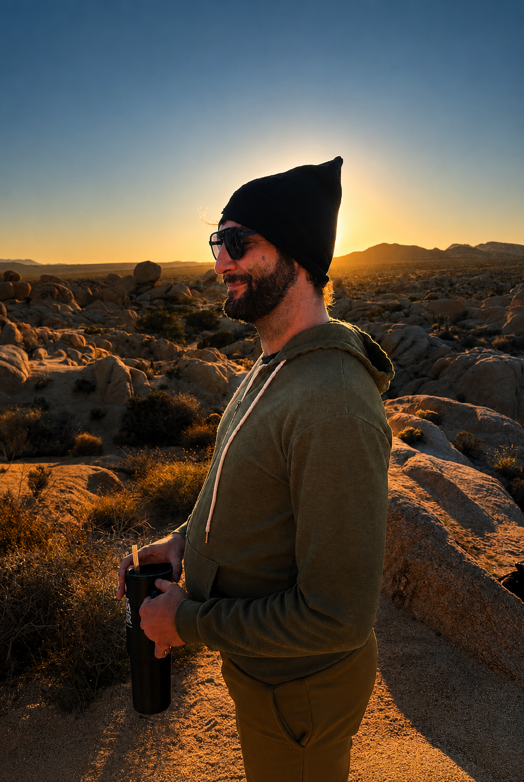 man practicing mindfulness in Joshua Tree